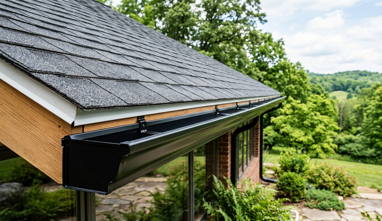 Seamless aluminum gutter installation on a Fraser Valley home by Dads Roof Repair & Gutters